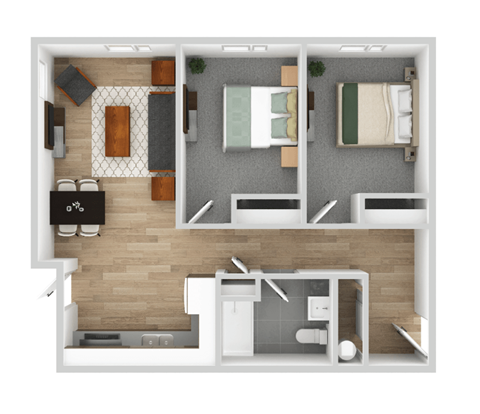 Floor plan for 2 beds, 1 bath, 800 sqft